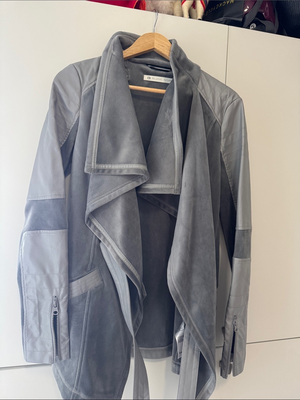 blanc noir Gray Suede & Leather Draped Jacket